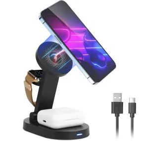 4-in-1 Magnetic Wireless Charger: 15W Fast Charging Stand for iPhone 13/12 Pro Max, iWatch, AirPods