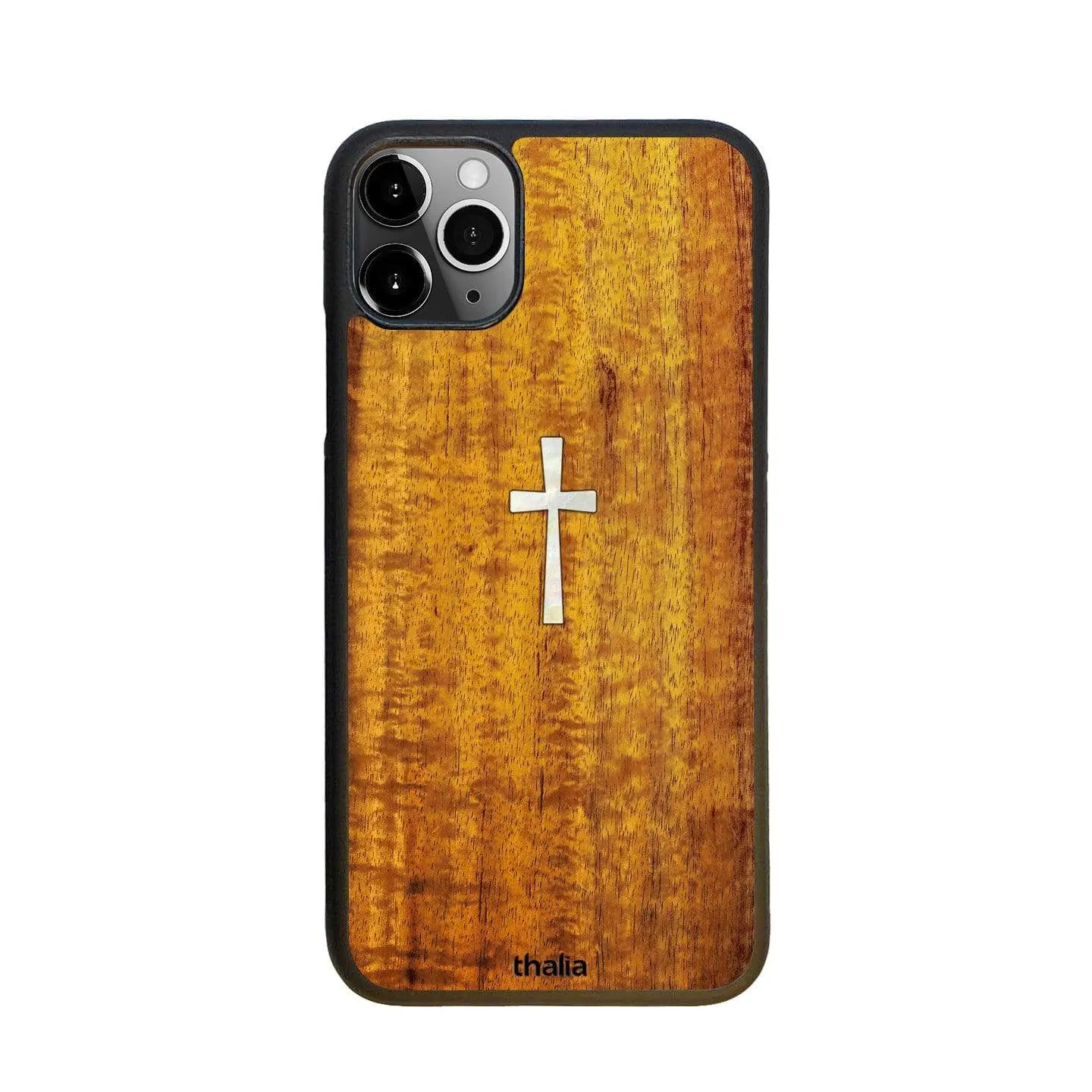 AAA Curly Hawaiian Koa & Cross MOP | iPhone Case