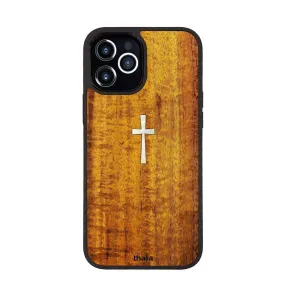 AAA Curly Hawaiian Koa & Cross MOP | iPhone Case