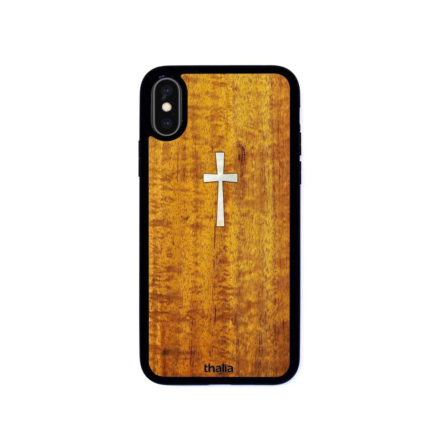 AAA Curly Hawaiian Koa & Cross MOP | iPhone Case