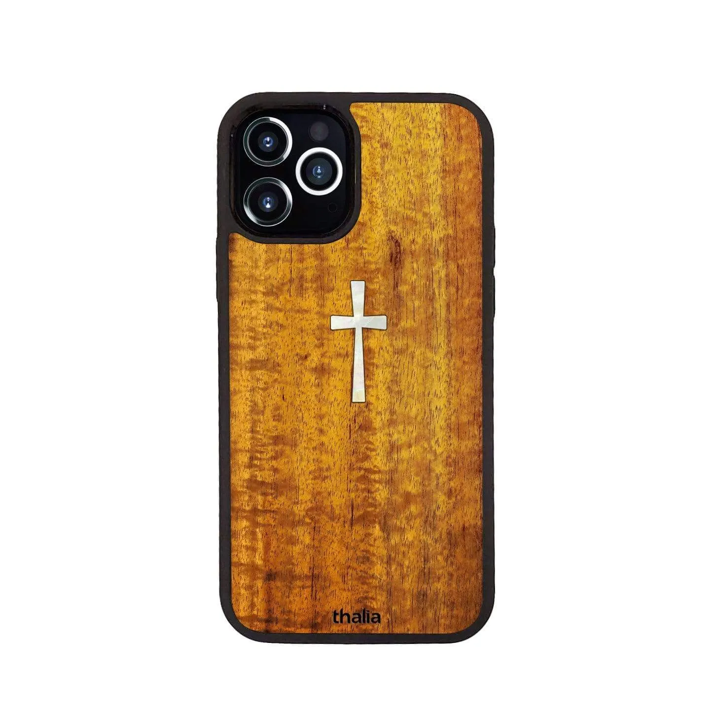 AAA Curly Hawaiian Koa & Cross MOP | iPhone Case