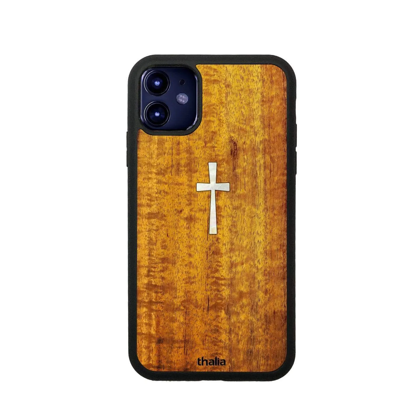 AAA Curly Hawaiian Koa & Cross MOP | iPhone Case