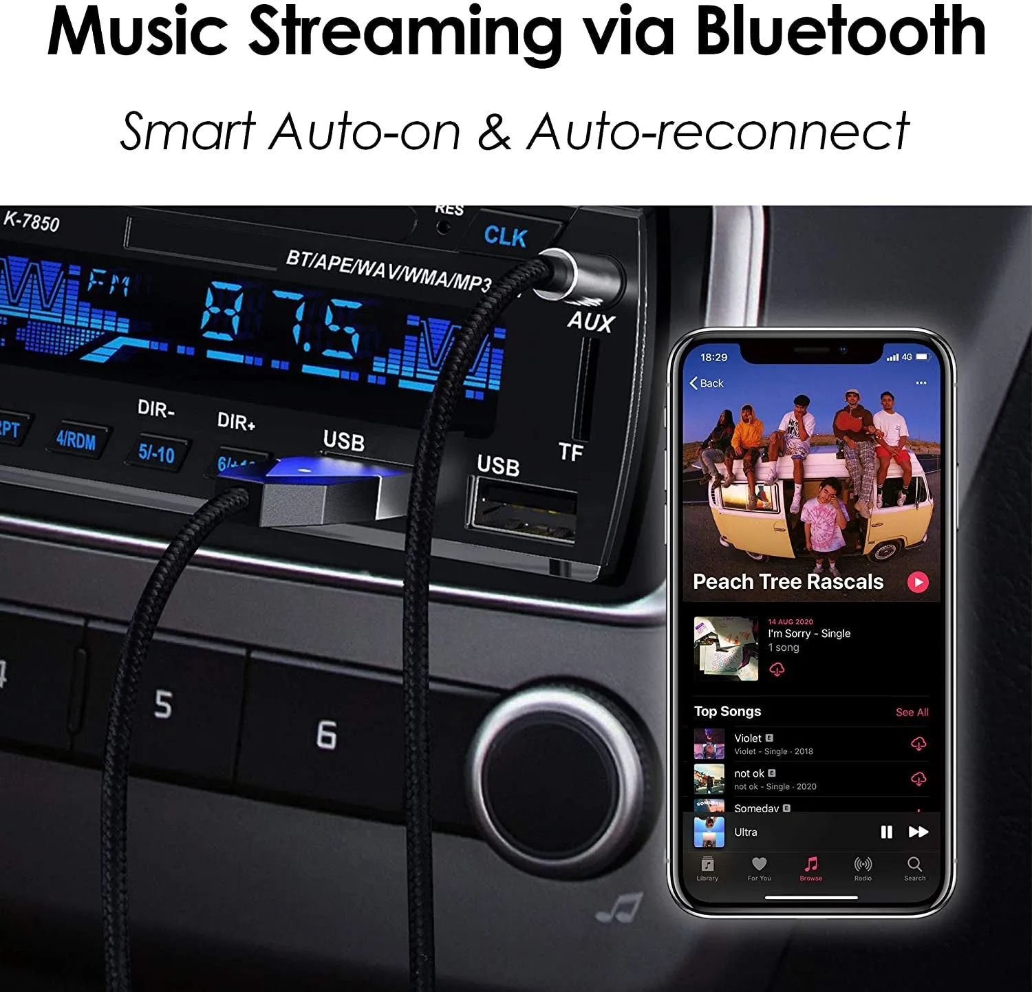 Aptx Bluetooth 5.0 Receiver with Qualcomm CSR Wireless Car Kit for Music Streaming and Hands-Free Calling for Car Home Stereo with 3.5Mm Aux Port No Charging Needed Linkflow