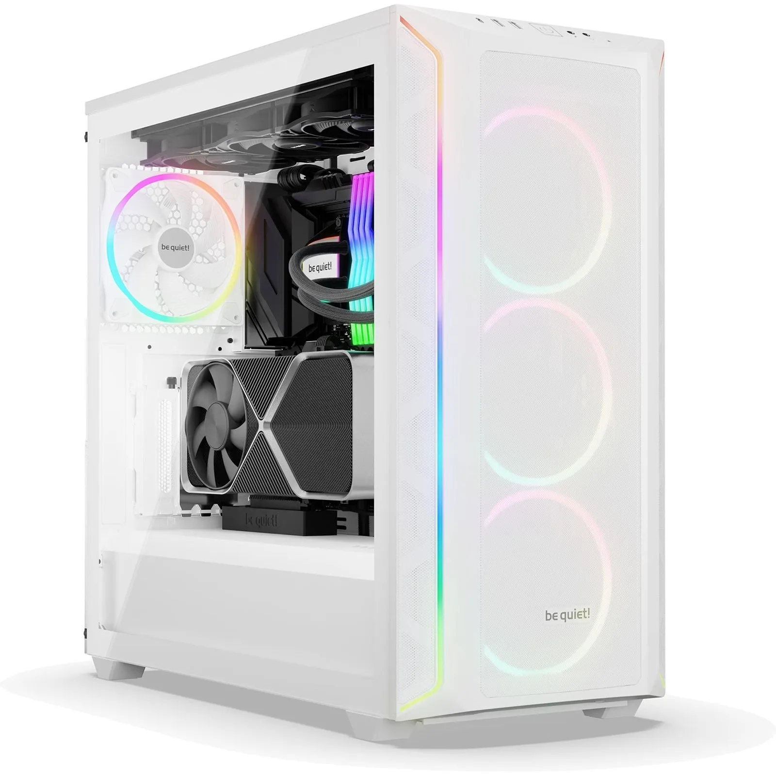 Be Quiet! Shadow Base 800 FX RGB Gaming Case w/ Glass Window, E-ATX, ARGB Front Strips & Controller, 4x ARGB Fans & Hub, Mesh Airflow, USB-C, White