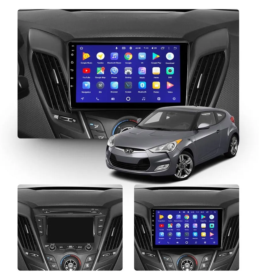 Car Dealz 10.2" Android 10.0 Hyundai Veloster FS 2011 - 2017 Head Unit In Dash Plus OEM Fascia