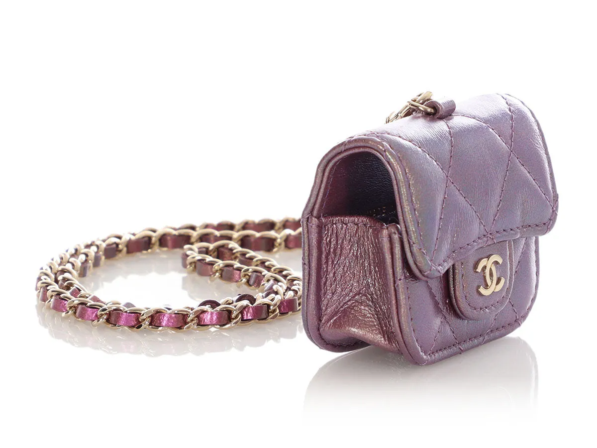 Chanel Iridescent Purple Quilted Lambskin AirPods Case With Chain