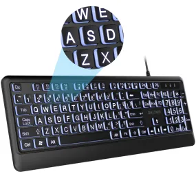 Delton KB20 Large Print USB Wired Lighted 104 Keys Keyboard