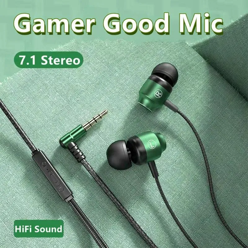 Enhanced Gaming Wired Earphones: Premium Green Metal Gaming Earbuds for Immersive Play