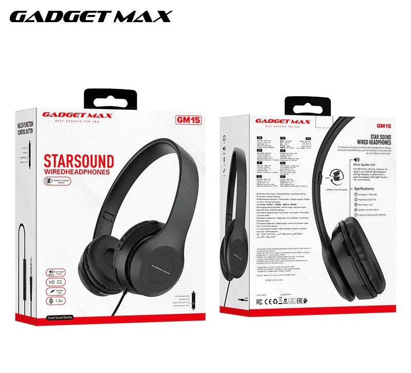 GADGET MAX GM15 STARSOUNG 3.5MM WIRED HEADPHONES (1.2M), Wired Headphone, 3.5mm Headphone, Sound Quality Headphone