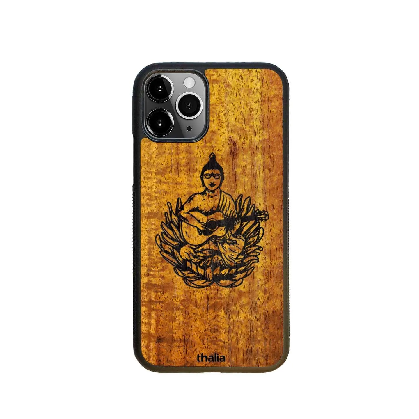 Hawaiian Koa & Buddha Playing OM Guitar Engraving | iPhone Case