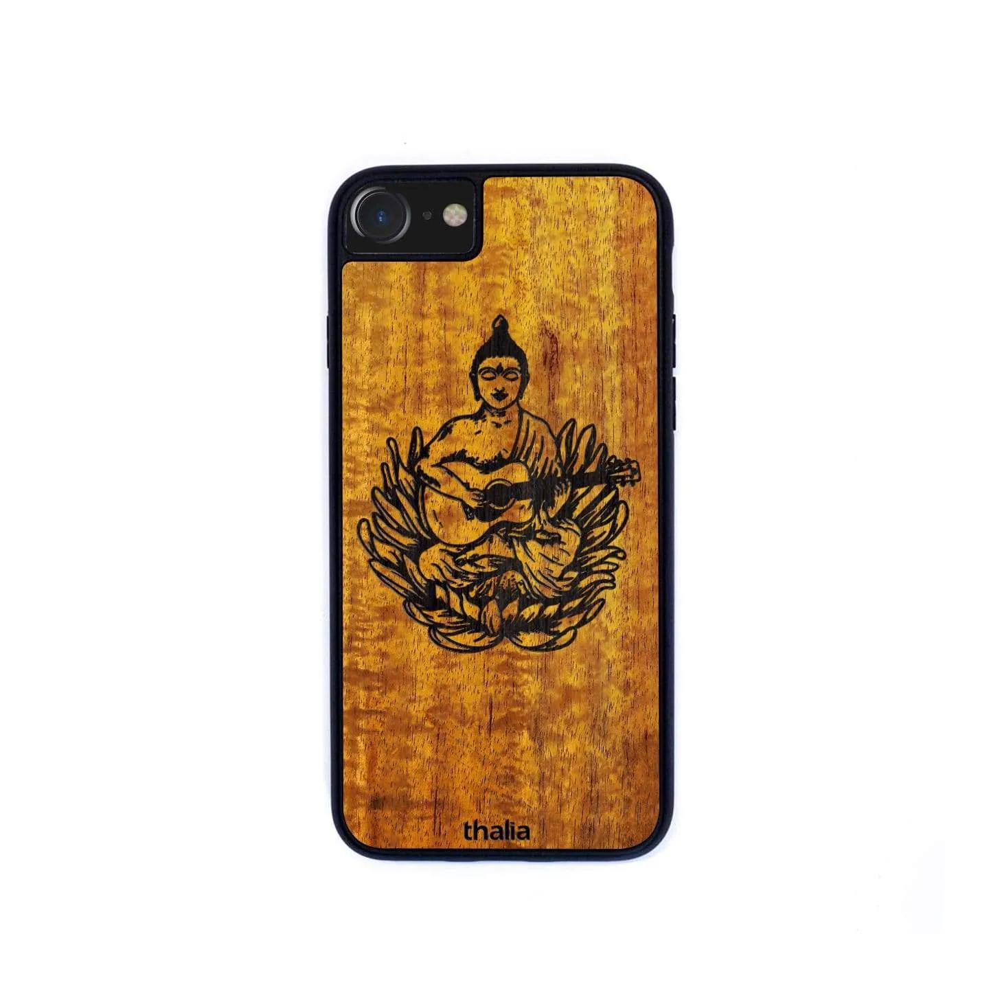 Hawaiian Koa & Buddha Playing OM Guitar Engraving | iPhone Case