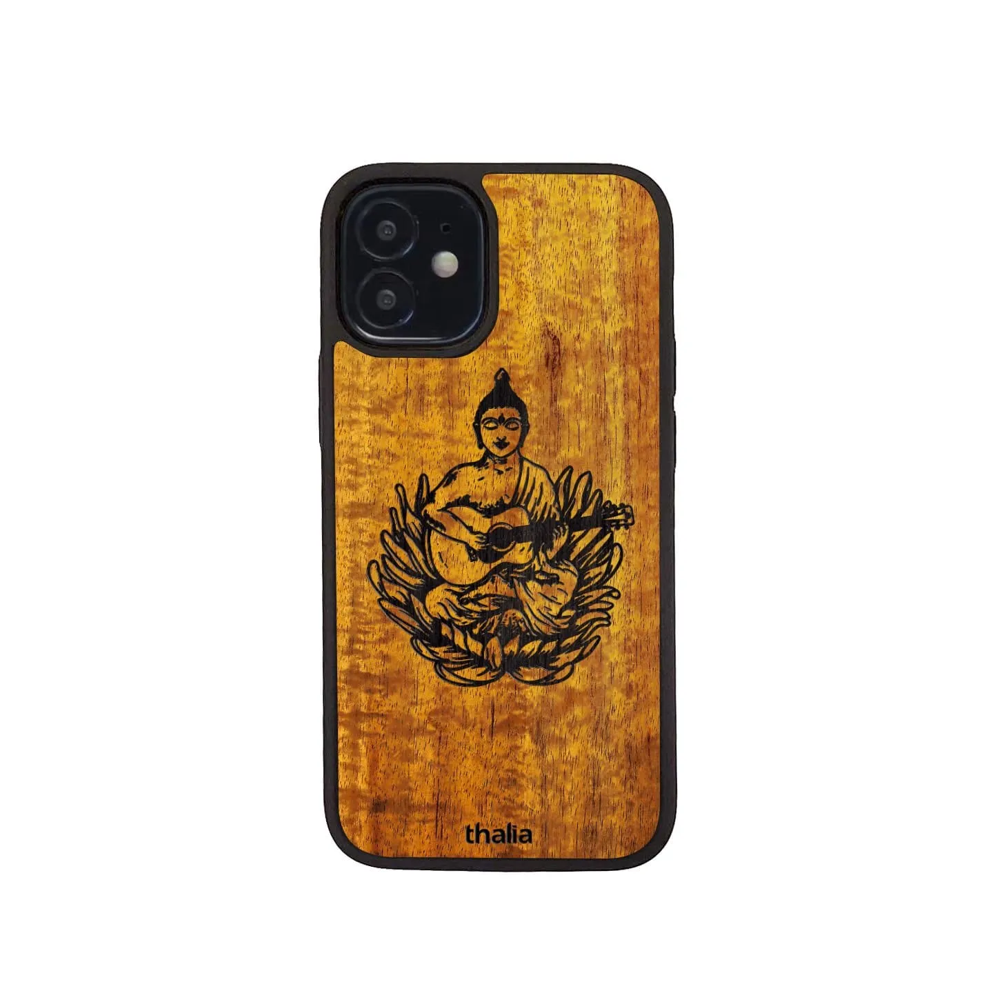 Hawaiian Koa & Buddha Playing OM Guitar Engraving | iPhone Case