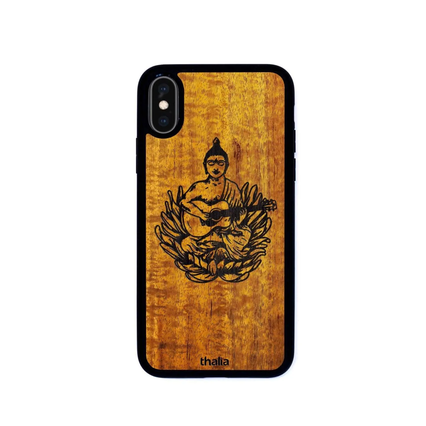 Hawaiian Koa & Buddha Playing OM Guitar Engraving | iPhone Case