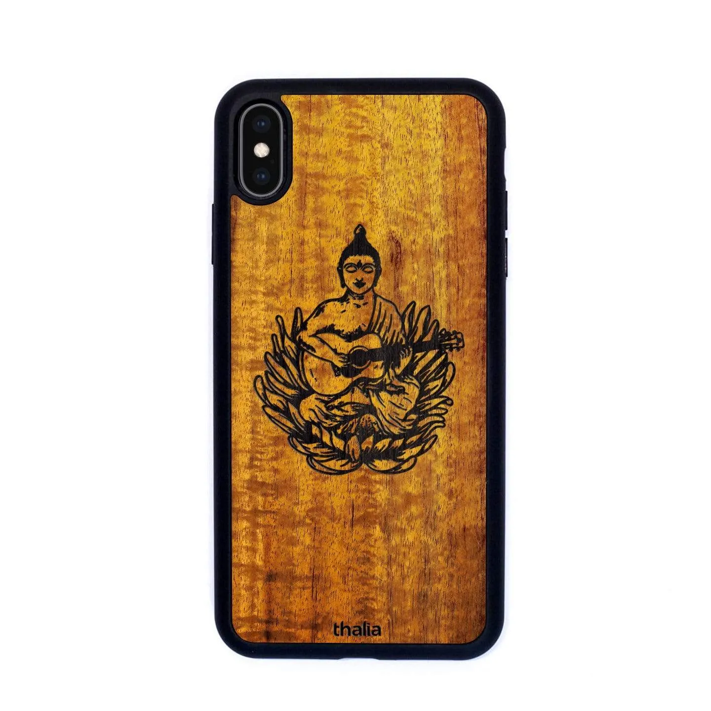 Hawaiian Koa & Buddha Playing OM Guitar Engraving | iPhone Case