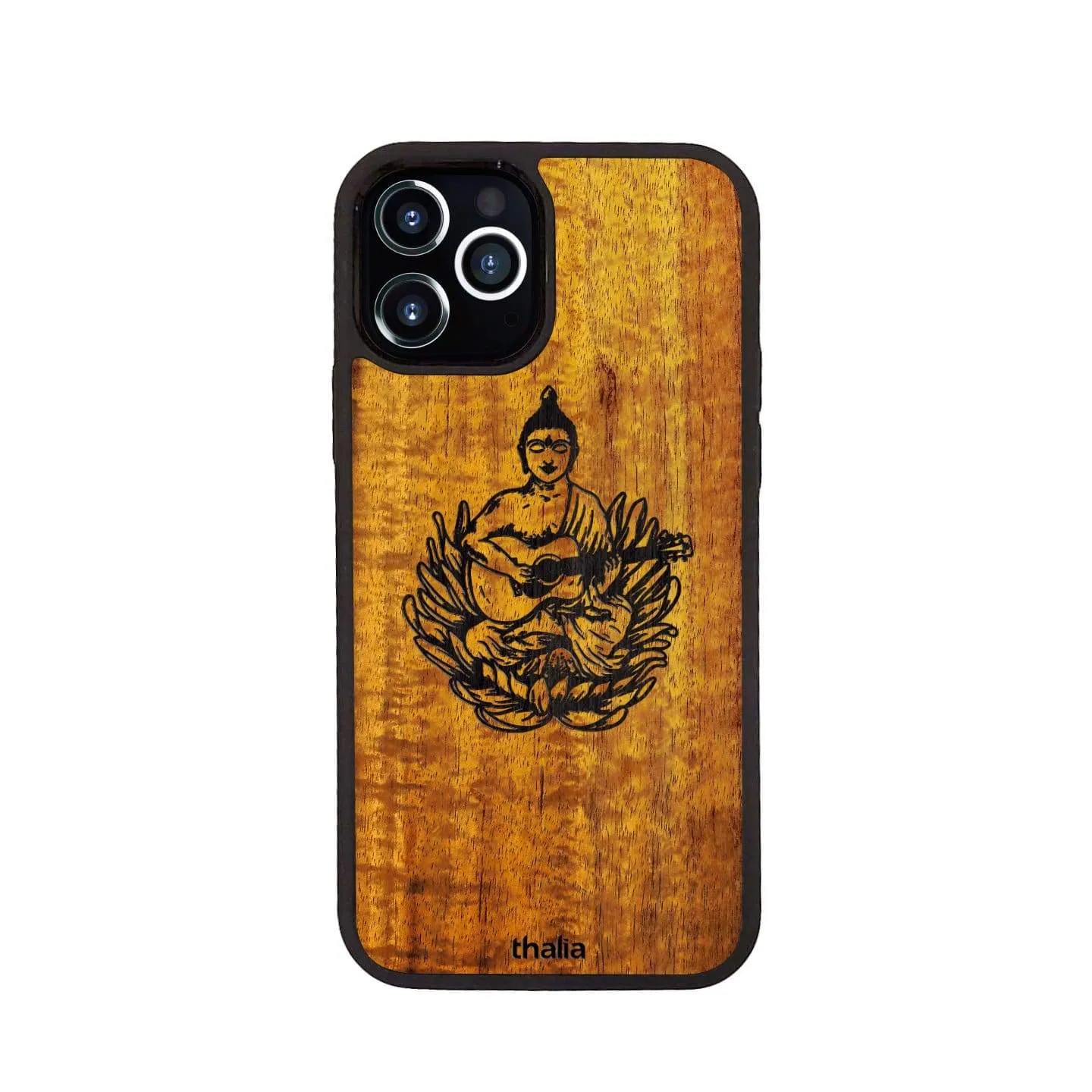 Hawaiian Koa & Buddha Playing OM Guitar Engraving | iPhone Case