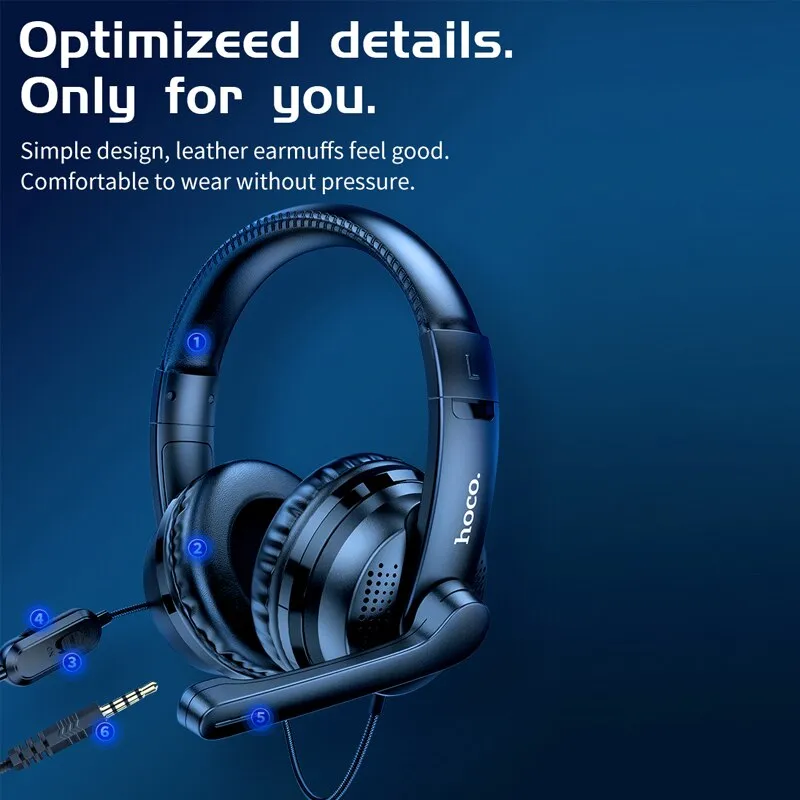 HOCO Gaming Headset Studio DJ Headphones Stereo Over Ear Wired Headphone With Microphone For PC PS4 PS5 Xbox One Gamer With Mic