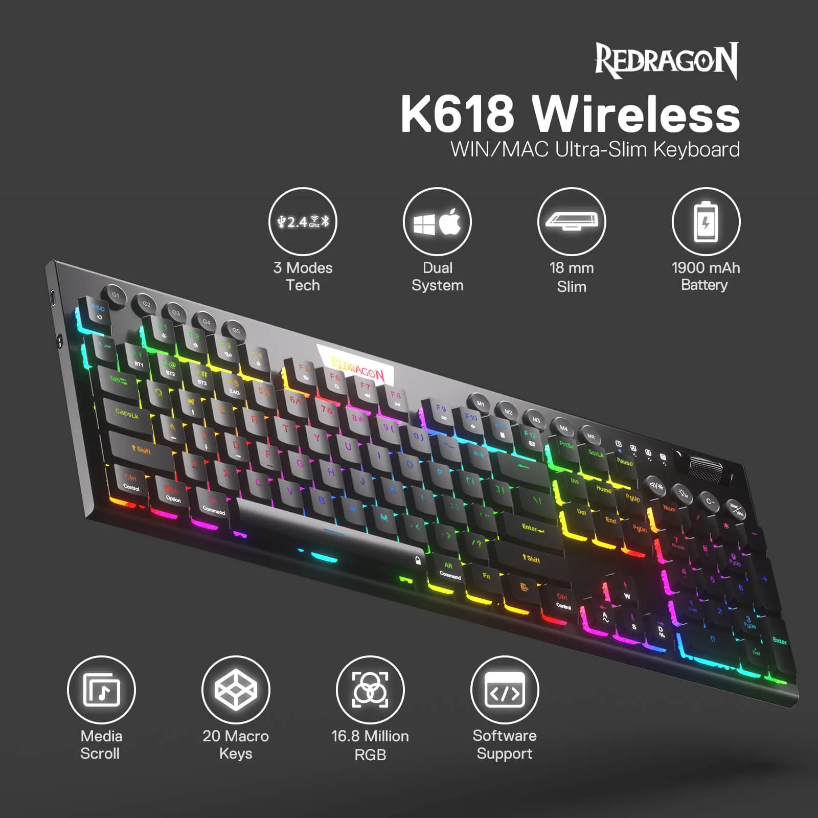 HORUS K618 Ultra-slim Wireless Mechanical Keyboard