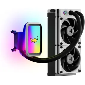 HYTE Thicc Q60 Digital Liquid Cooling System – 5” Ultraslim HD Display with 42 Pixel qRGB LEDs – High-Performance Dual Pumps and 240x52mm Radiator - White