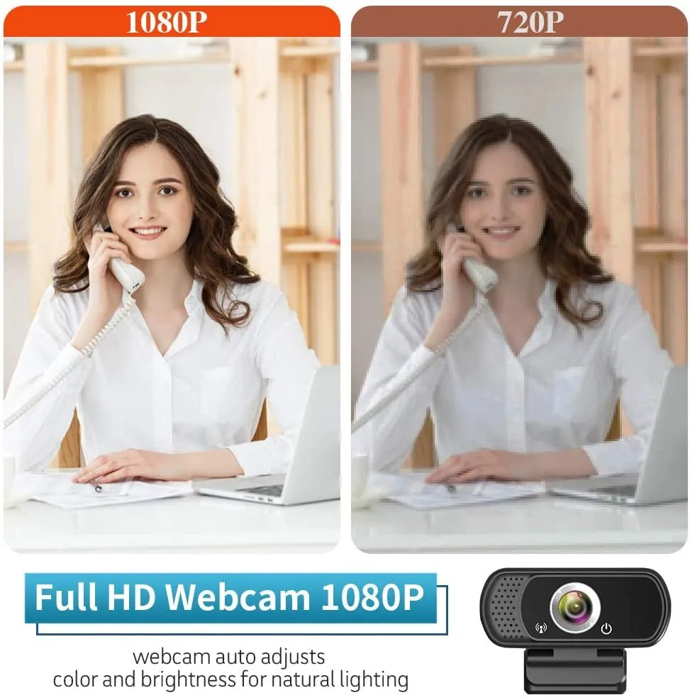 HZQDLN Webcam HD 1080P,Webcam with Microphone, USB Desktop Laptop Camera with 110 Degree Widescreen,Stream Webcam for Calling, Recording,Conferencing, Gaming,Webcam with Privacy Shutter and Tripod