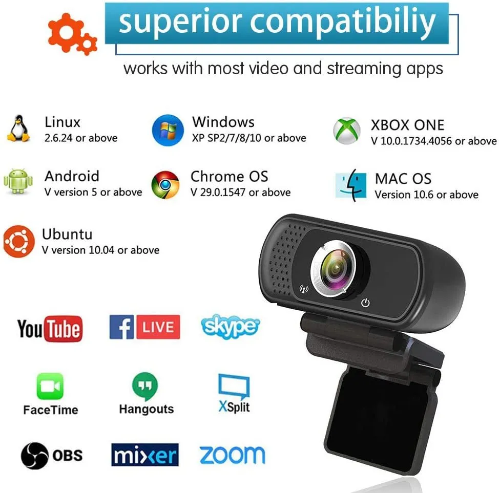 HZQDLN Webcam HD 1080P,Webcam with Microphone, USB Desktop Laptop Camera with 110 Degree Widescreen,Stream Webcam for Calling, Recording,Conferencing, Gaming,Webcam with Privacy Shutter and Tripod