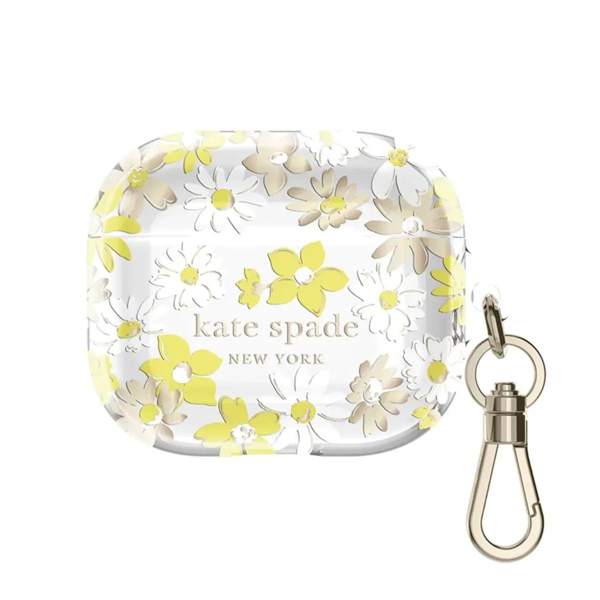 Kate Spade New York Protective AirPods Pro Case (Yellow Floral Medley/Flax Stone/White/Clear/Gold/Gold Logo)