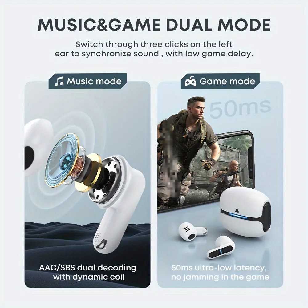 Langsdom Theta BT 5.3 Wireless Earbuds - Dual Mode for Seamless Gaming and Immersive Music Experience, ENC Noise Canceling, Crystal-Clear Calls