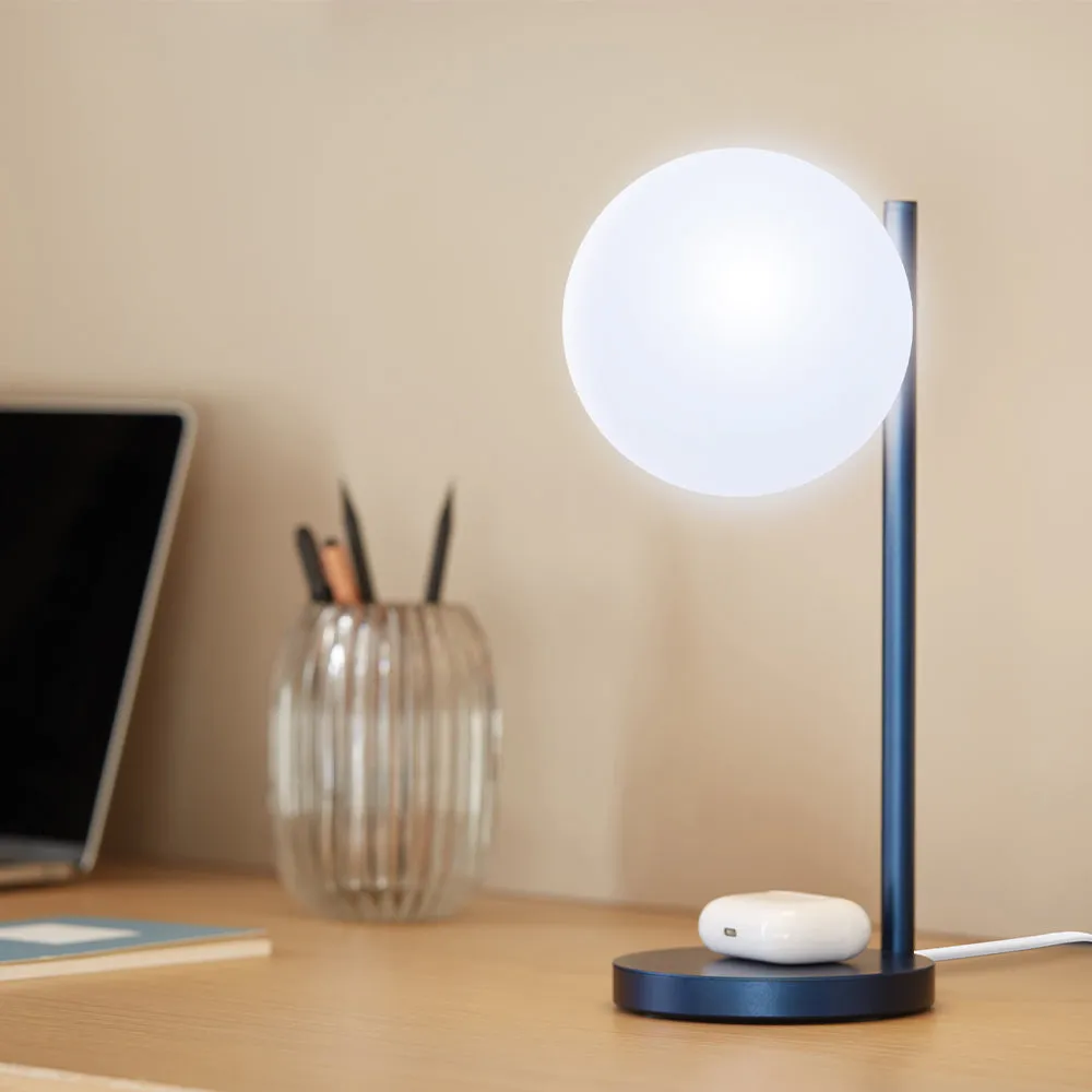 Lexon Bubble Desk Lamp With Built-In Wireless Charger - Blue