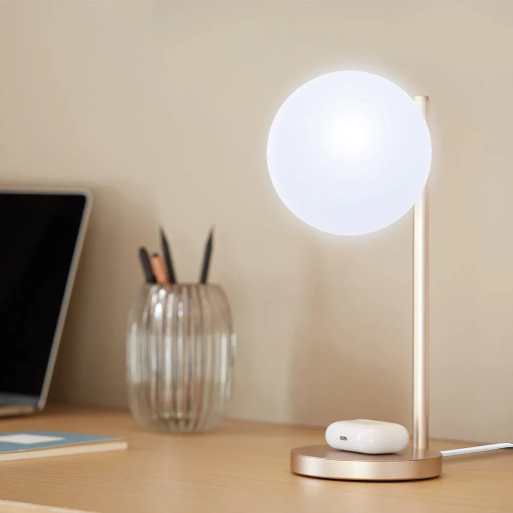 Lexon Bubble Desk Lamp With Built-In Wireless Charger - Gold