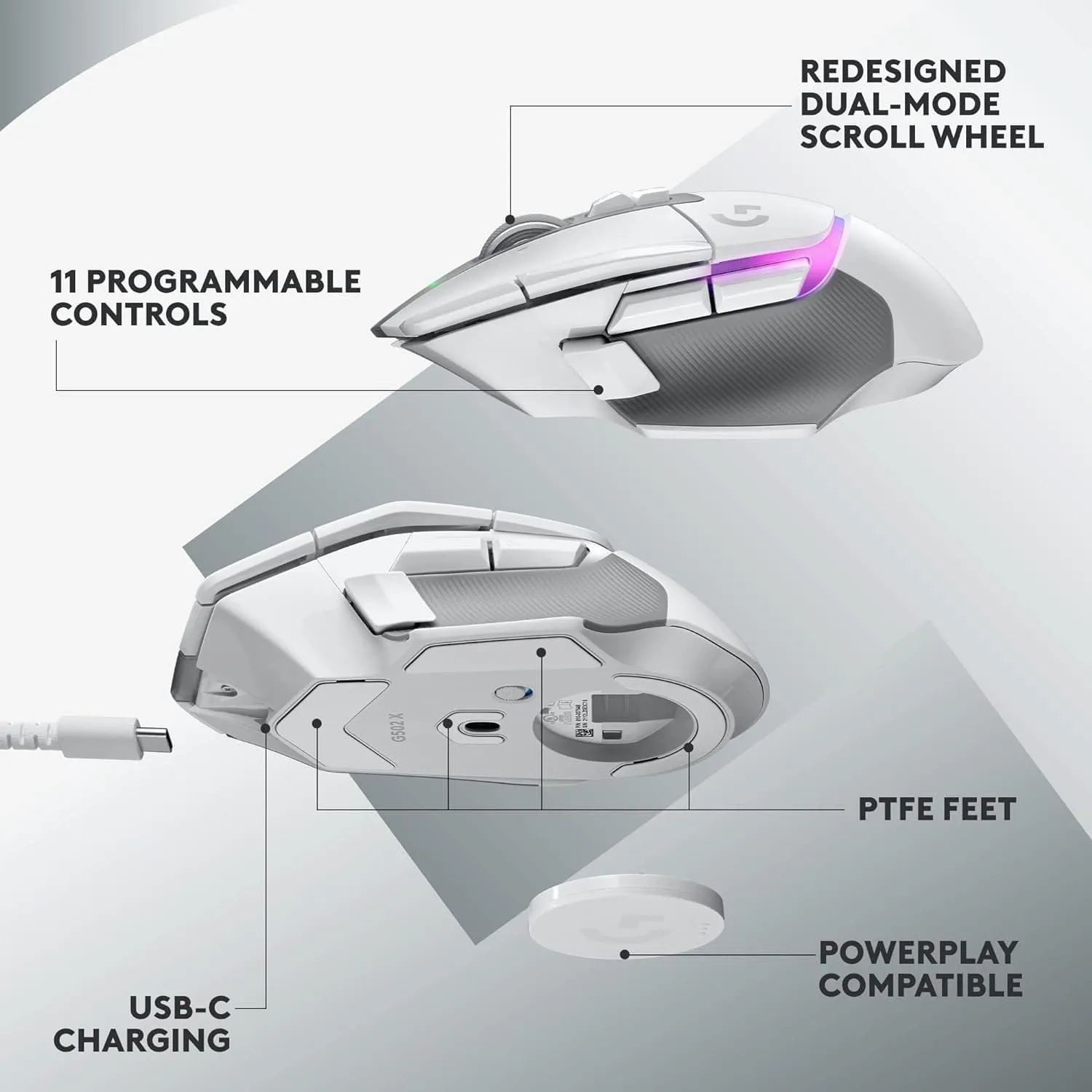 Logitech G502 X PLUS LIGHTSPEED Wireless RGB Gaming Mouse - LIGHTFORCE Hybrid Switches, HERO 25K Sensor, LIGHTSYNC RGB, PC & macOS/Windows Compatible - White