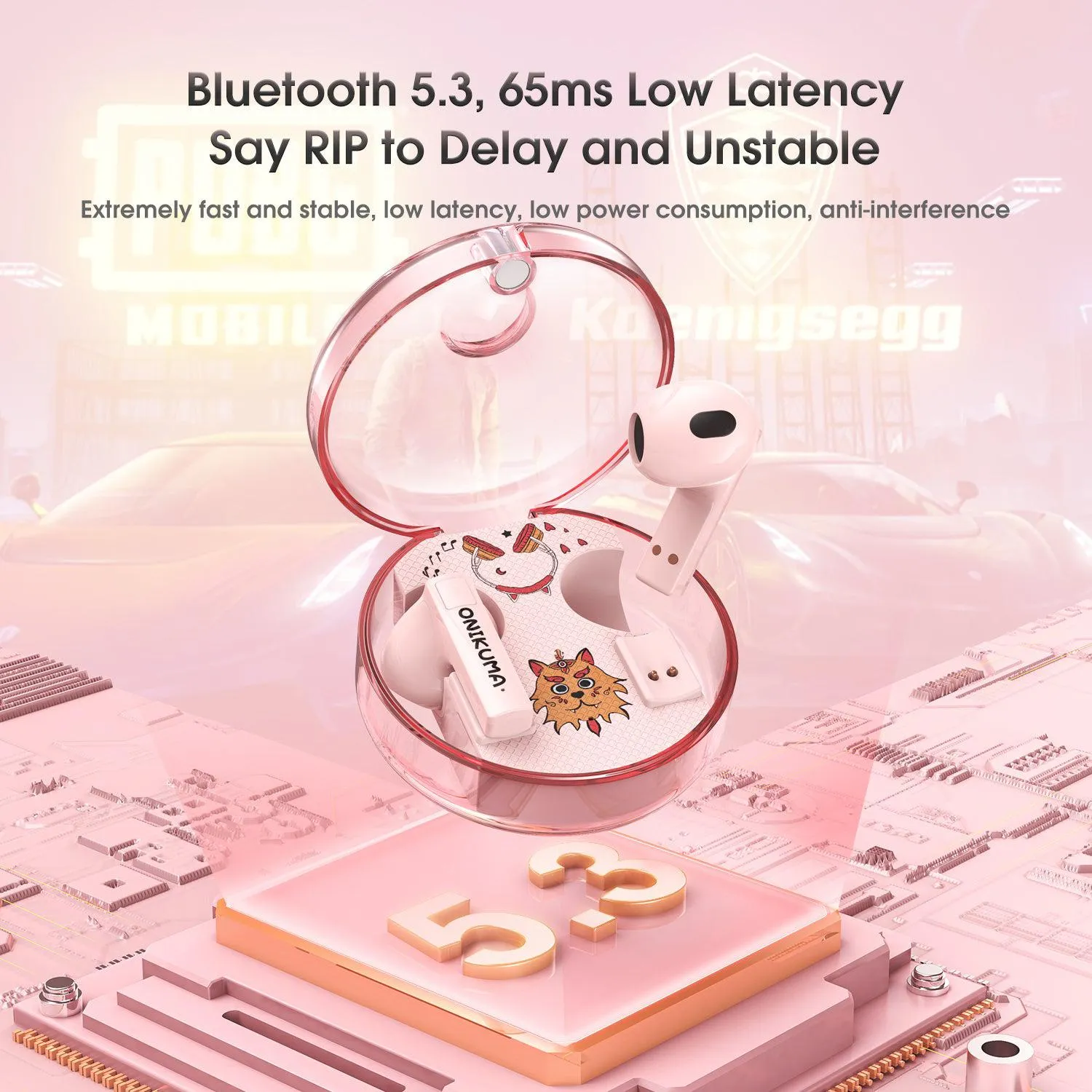 ONIKUMA T301 TWS Cartoon Earphone Touch Control Wireless Bluetooth-compatible 5.3 Headset Sports Earbuds Gaming Headset Gamer With Mic