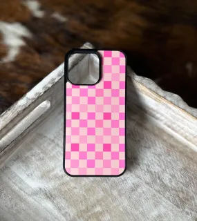 Pink checkered phone case for iPhone and Samsung