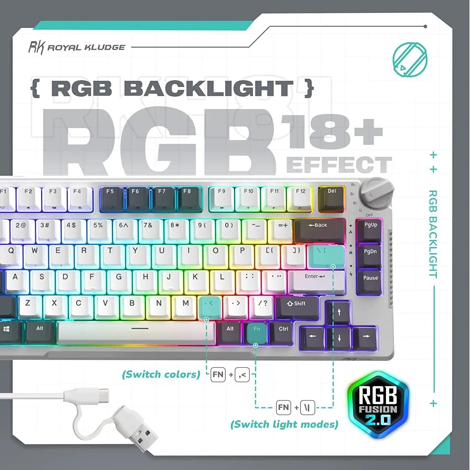 RK Royal RKH81 RGB Hot Swap Mechanical Keyboard (SkyCyan Switch)