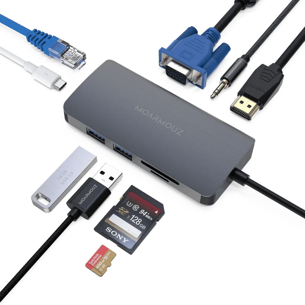 Type C (USB-C) 9 in 1 Dual Display VGA Hub