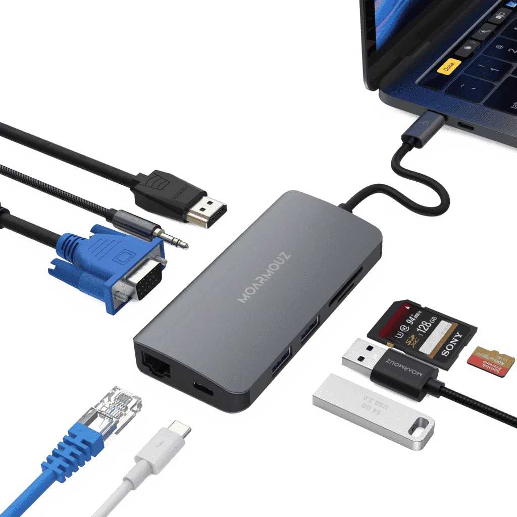 Type C (USB-C) 9 in 1 Dual Display VGA Hub