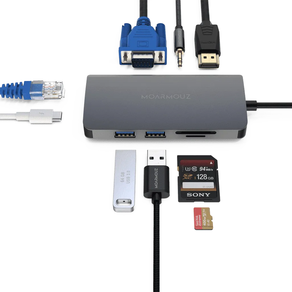 Type C (USB-C) 9 in 1 Dual Display VGA Hub