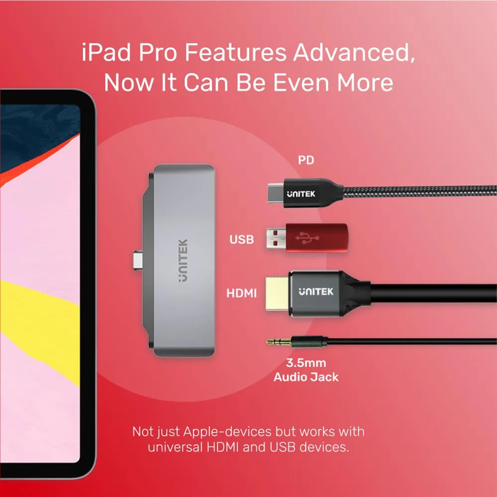 Unitek D1034A Type-C Hub USB3.1 HDMI/Audio/PD (Best for iPad Pro)