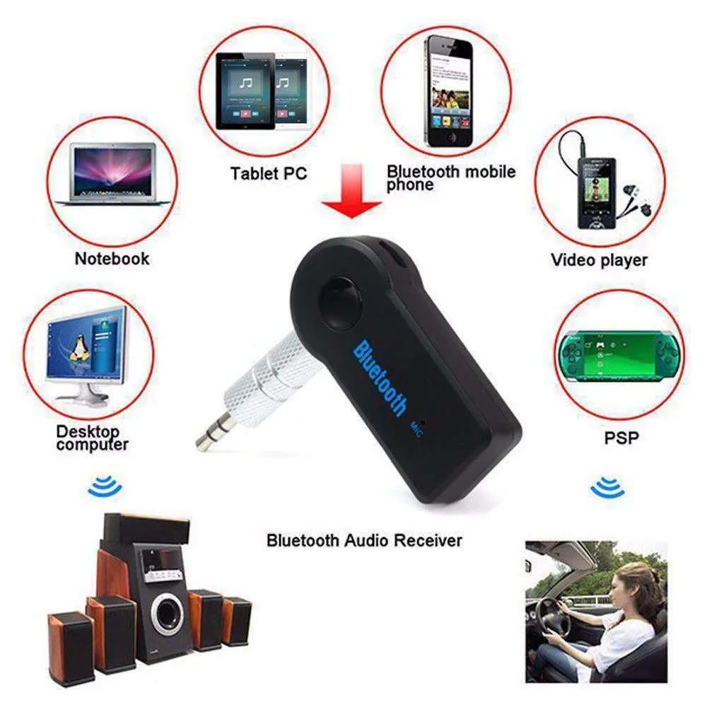 Universal 3.5mm Car A2DP Wireless Bluetooth AUX Audio Adapter Handsfree With Mic - Black