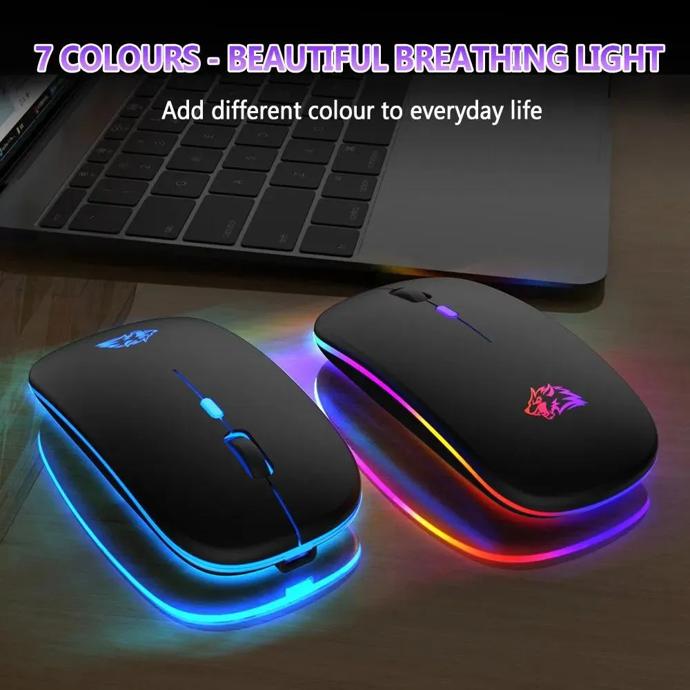 Wireless Mouse Dual Modes Rechargeable RGB Ergonomic Silent Click