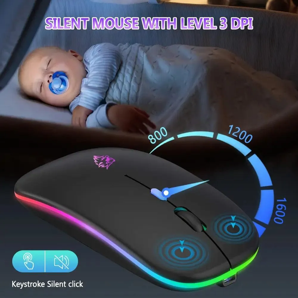 Wireless Mouse Dual Modes Rechargeable RGB Ergonomic Silent Click