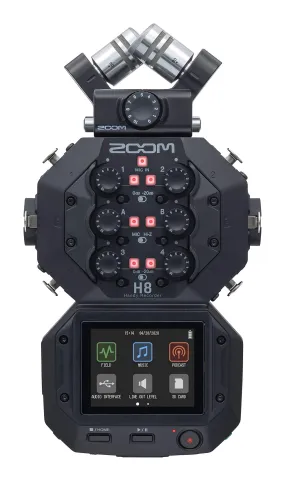 Zoom H8 12-Track Portable Recorder, Stereo Microphones, 6 Inputs, Touchscreen Interface.