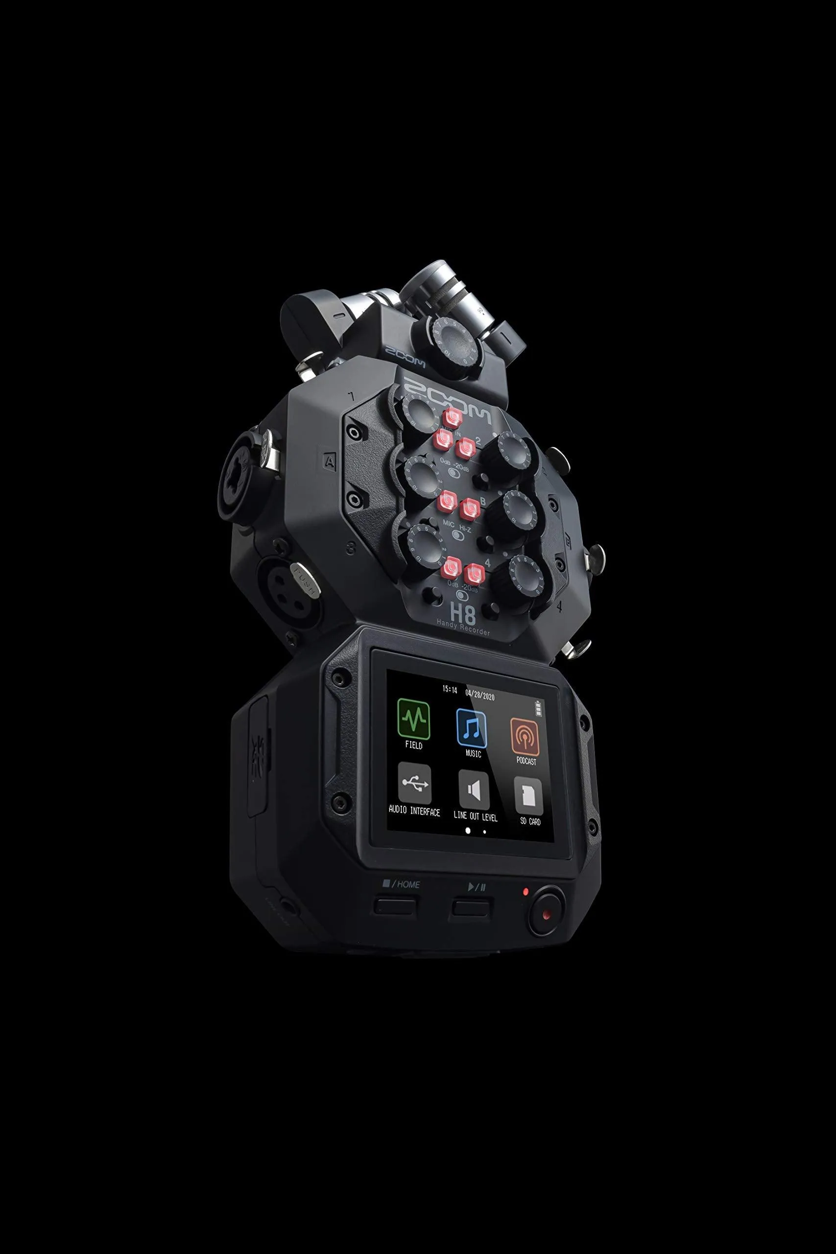 Zoom H8 12-Track Portable Recorder, Stereo Microphones, 6 Inputs, Touchscreen Interface.